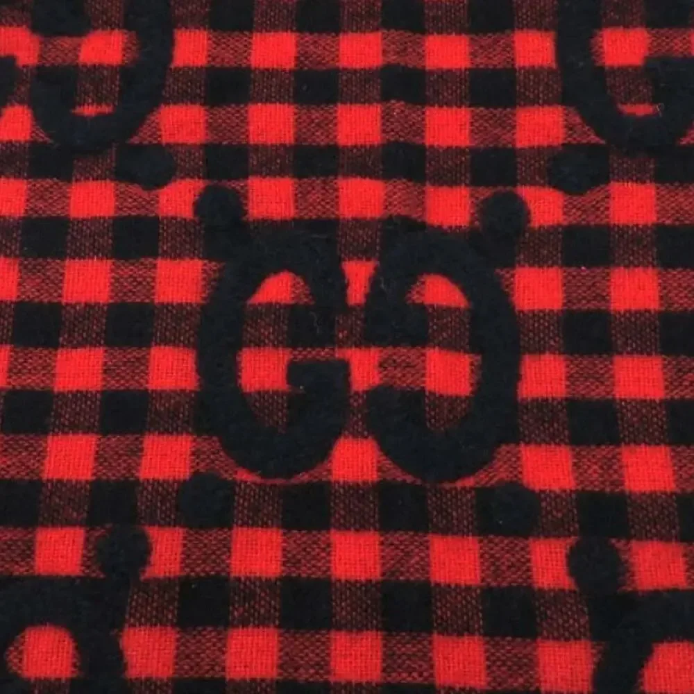 Gucci Diamcheck GG Logo Monogram Wool Jacquard Scarf Red Black 94